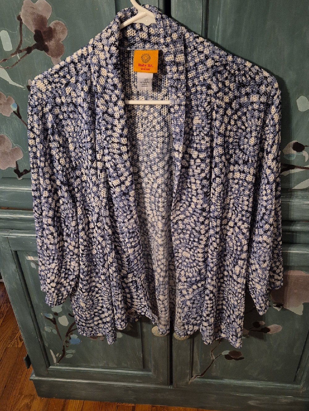 Ruby Rd. Blue & White Textured Open Cardigan